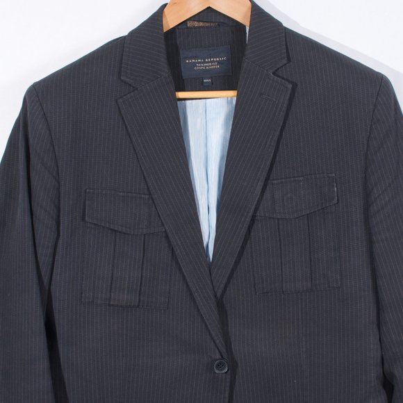 Banana Republic Men's Jacket 40R Navy Pinstripe  Cotton - Picture 2 of 6